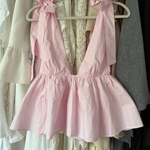 Zara Pink Plunge Top with Bow Details